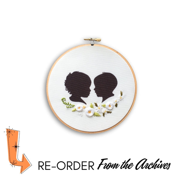 Silhouette Embroidered Hoop (with two portraits) From the Archives