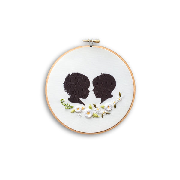 Silhouette Embroidered Hoop (with two portraits)